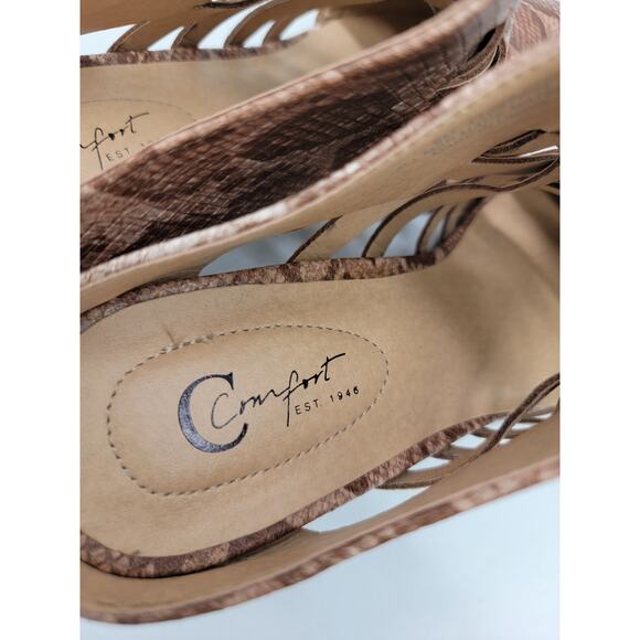 Comfort NWOT Snakeskin Print Cuban Heel Woven Pointed Toe Booties Brown Size 8 - Picture 6 of 9